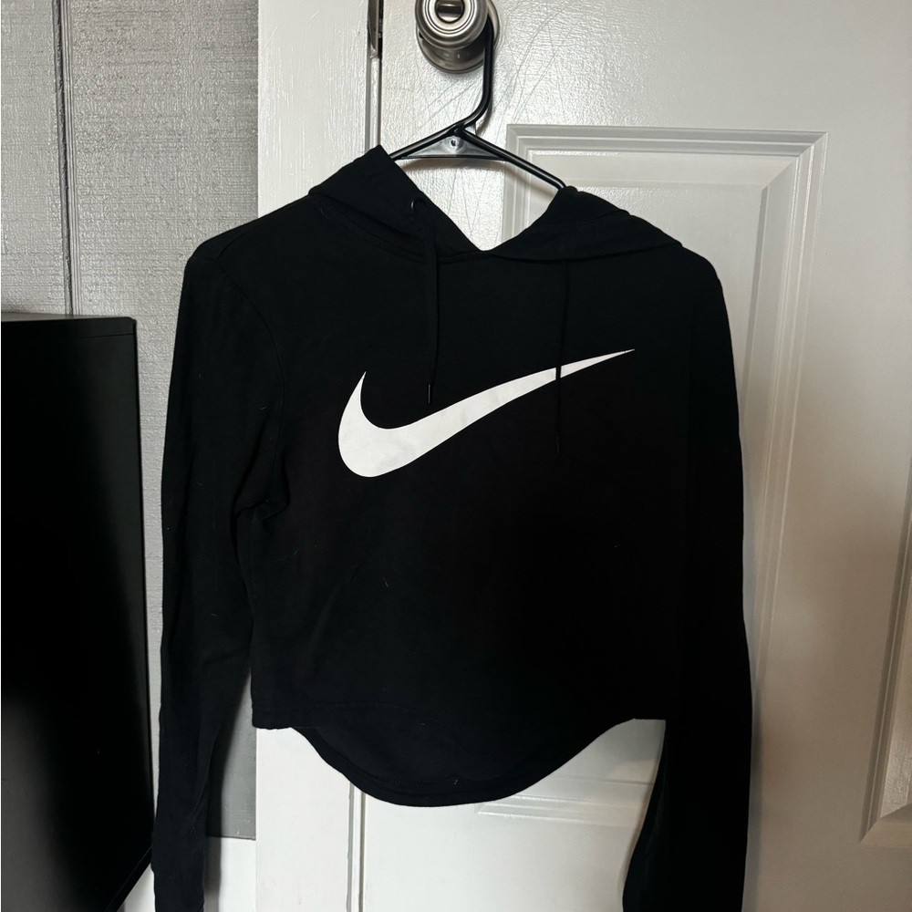 Nike Black Hoodie with White Logo (cropped)